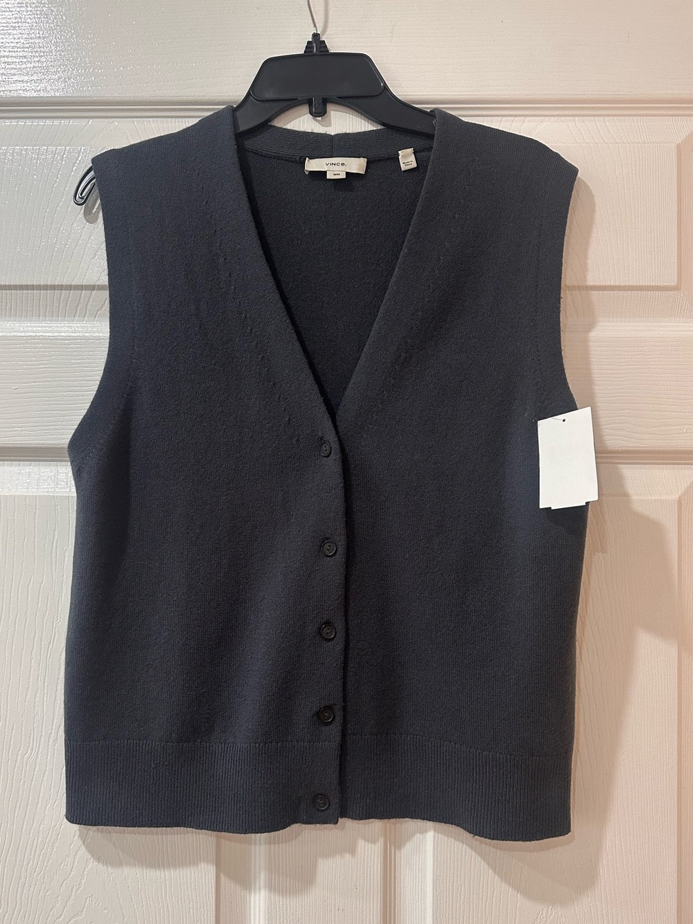 Vince Shrunken Button Wool & Cashmere Blend V Neck Button Front Vest